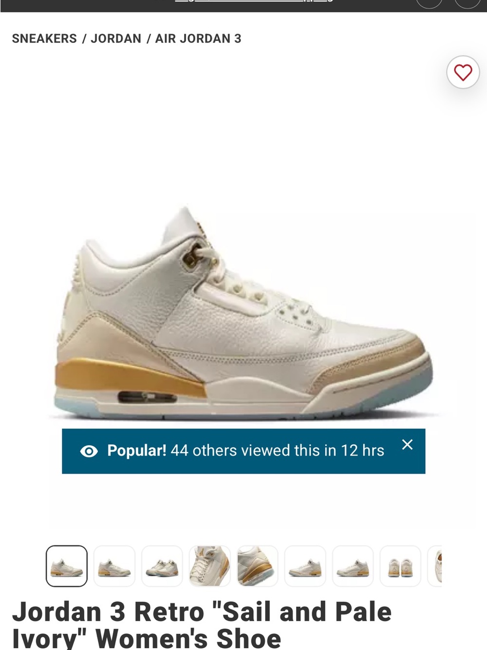 Jordan Air Jordan 3 Retro in Sail, Pale Ivory & Gold Accents